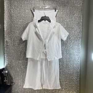 Crinkle Gauze Pants, Top 2-Pc Set White By 4OUR DREAMERS Beach Vacation Resort
